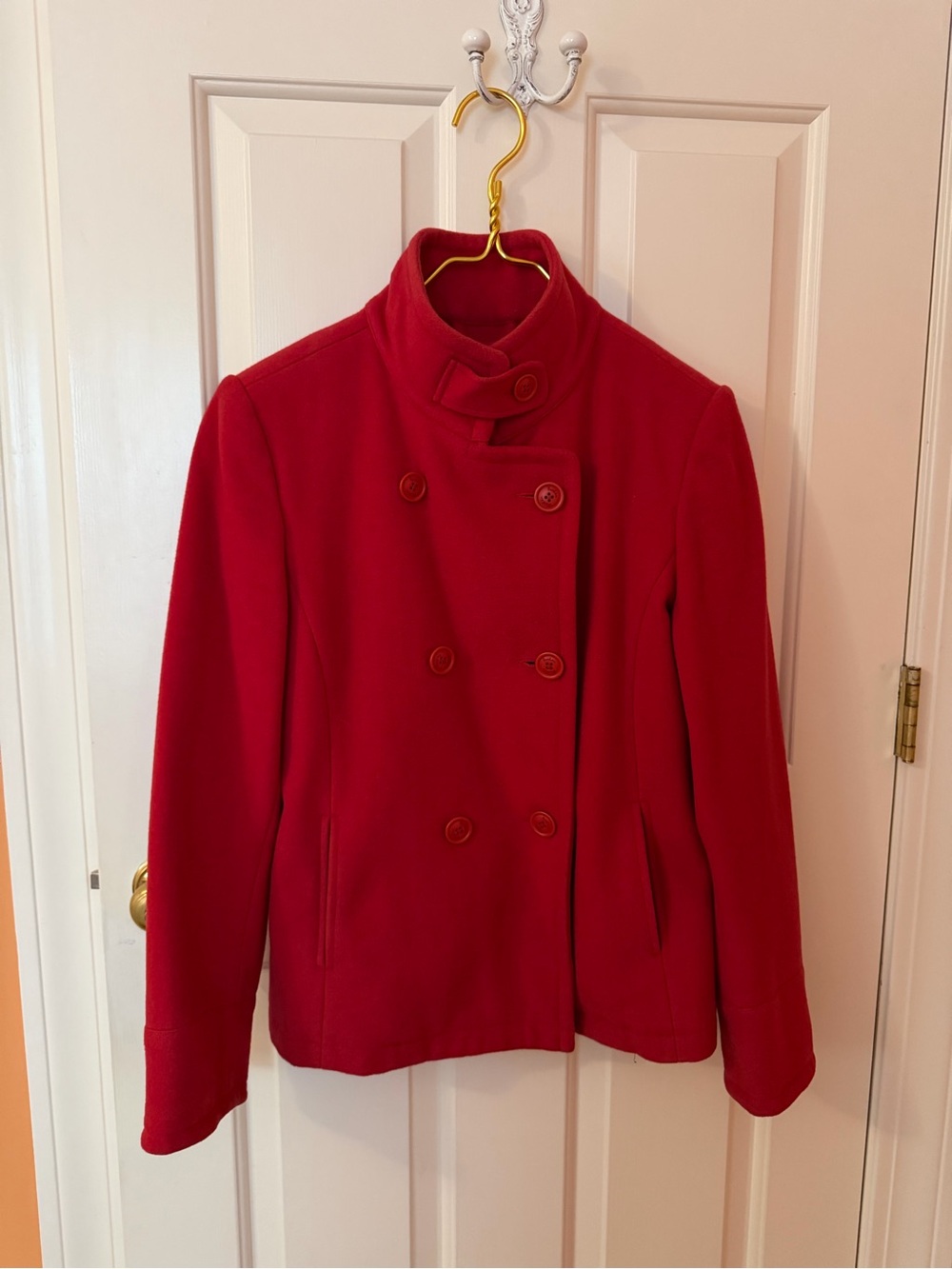 BODEN Red Double-Breasted Wool Peacoat